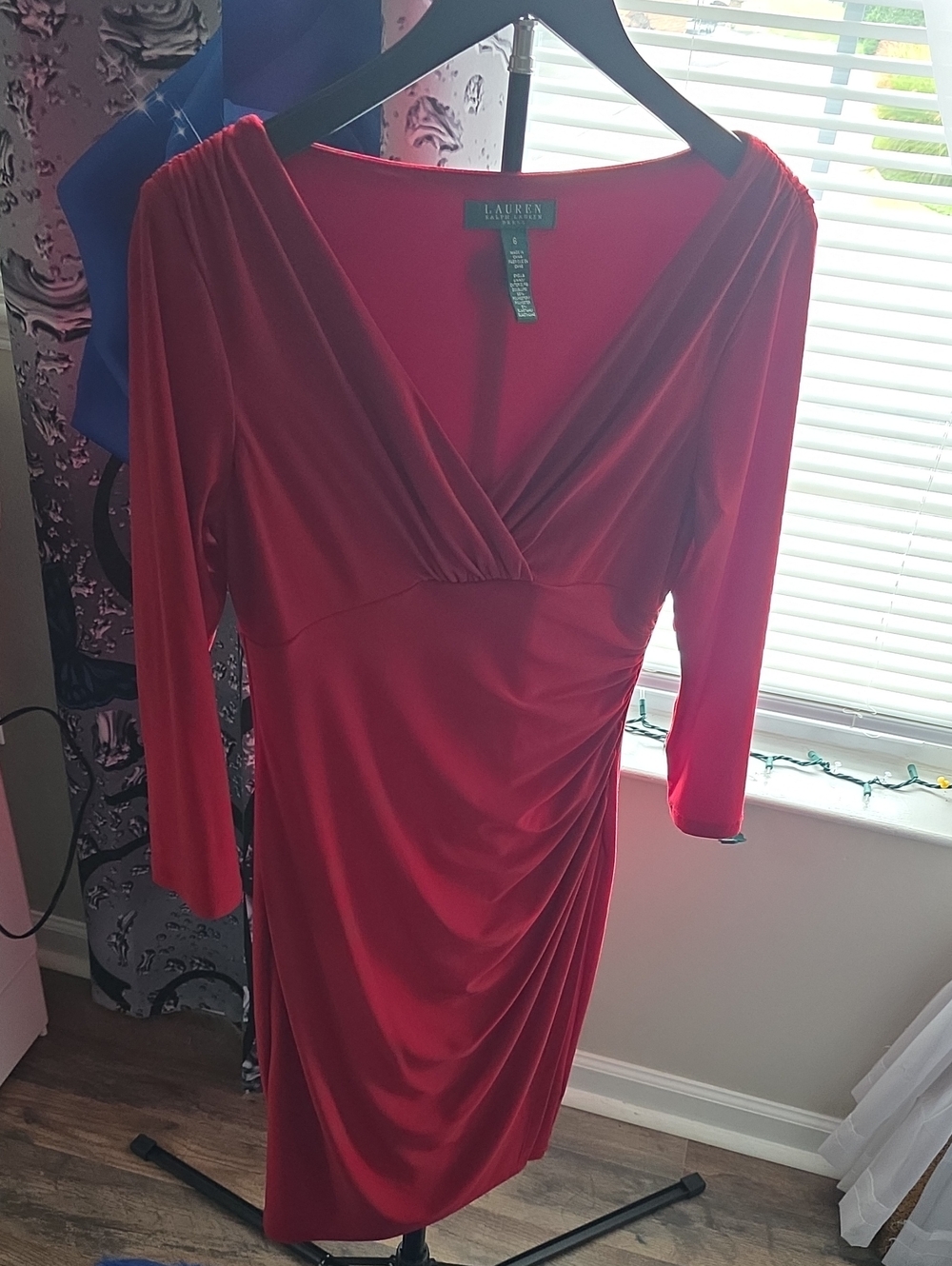 Lauren Ralph Lauren Crimson V-Neck Ruched Midi Dress